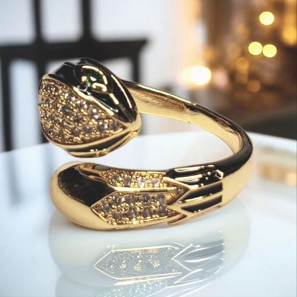 Luxury 18k Gold Plated Fat Head Snake Serpent Enamel Zircon Crystal Ring